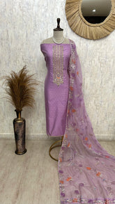 Maheshwari Unstitched Suit Set With Embroidered Necktie