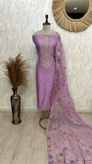 Maheshwari Unstitched Suit Set With Embroidered Necktie