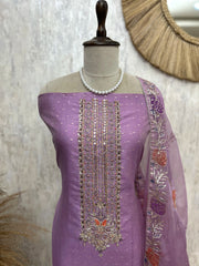 Maheshwari Unstitched Suit Set With Embroidered Necktie