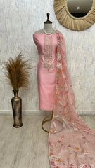 Maheshwari Unstitched Suit Set With Embroidered Necktie