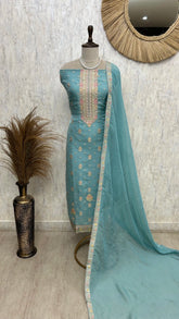 Organza Unstitched Suit Set With Banarasi Embroidery