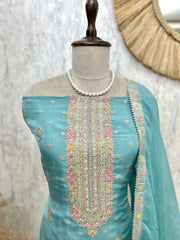 Organza Unstitched Suit Set With Banarasi Embroidery