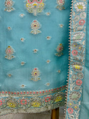 Organza Unstitched Suit Set With Banarasi Embroidery