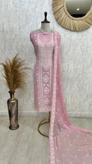 Georgette Unstitched Suit Set With Lucknowi Work