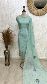 Mul Unstitched Suit Set With Cross-Stitch On Hemline