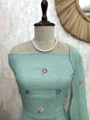 Mul Unstitched Suit Set With Cross-Stitch On Hemline