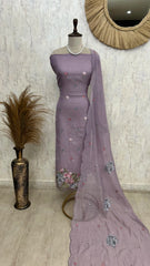 Mul Unstitched Suit Set With Cross-Stitch On Hemline