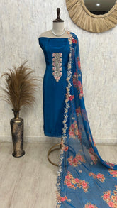 Crepe Unstitched Suit Set With Intricate Zardozi
