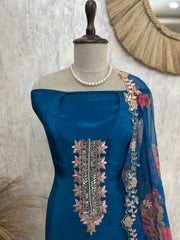 Crepe Unstitched Suit Set With Intricate Zardozi