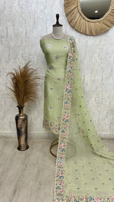 Chiffon Organza Unstitched Suit Set With Sequence Work