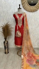 Tissue Unstitched Suit Set With Coin Work