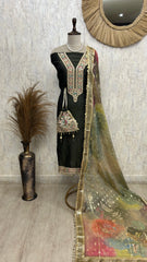 Tissue Unstitched Suit Set With Coin Work