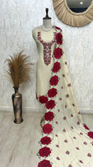 Mul Unstitched Suit Set With Rose Scalping