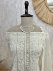 Lucknowi Pearl Work Georgette Unstitched Suit Set