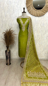 V-Neck Design Tissue Unstitched Suit Set