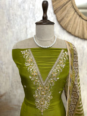 V-Neck Design Tissue Unstitched Suit Set