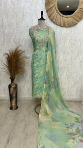 Organza Unstitched Suit Set With Zardozi Neckline