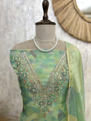 Organza Unstitched Suit Set With Zardozi Neckline