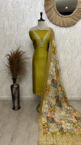 Tissue Unstitched Suit Set With Printed Dupatta