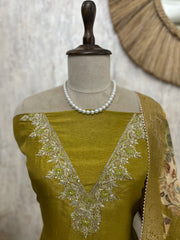 Tissue Unstitched Suit Set With Printed Dupatta