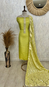 Tissue Unstitched Suit Set With Zardozi Tie-neck