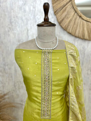 Tissue Unstitched Suit Set With Zardozi Tie-neck