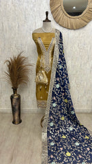 Tissue Unstitched Suit Set With Vine Pattern