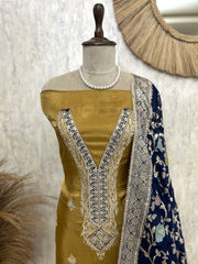 Tissue Unstitched Suit Set With Vine Pattern