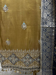 Tissue Unstitched Suit Set With Vine Pattern