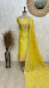 Tissue Unstitched Suit Set With Banarasi Weave