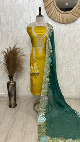 Crush Tissue Unstitched Suit Set With Contrast Dupatta