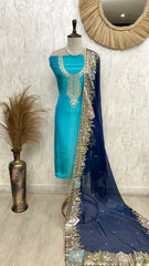 Crush Tissue Unstitched Suit Set With Zari Embroidery