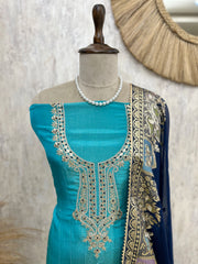 Crush Tissue Unstitched Suit Set With Zari Embroidery