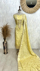 Tissue Unstitched Suit Set With Zardozi U-Neck