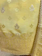 Tissue Unstitched Suit Set With Zardozi U-Neck