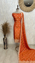 Tissue Unstitched Suit Set With Banarasi Work