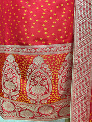 Bandhani Concept On Dola Silk Unstitched Suit Set