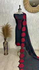 Mul Unstitched Suit Set With Rose Scalping