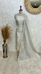 Tissue Unstitched Suit Set With Sequence Work