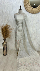 Tissue Unstitched Suit Set With Sequence Work