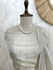 Tissue Unstitched Suit Set With Sequence Work