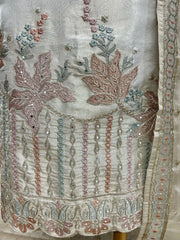 Tissue Unstitched Suit Set With Sequence Work