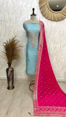 Maheshwari Unstitched Suit Set With Hand Work