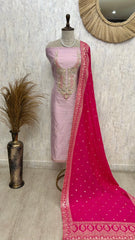 Maheshwari Unstitched Suit Set With Hand Work