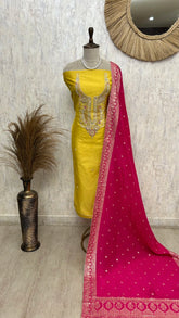 Maheshwari Unstitched Suit Set With Hand Work