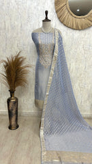 Zardozi Work On Tissue Unstitched Suit Set