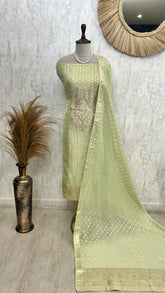 Zardozi Work On Tissue Unstitched Suit Set