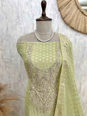 Zardozi Work On Tissue Unstitched Suit Set