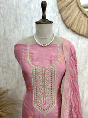 Dola Silk Unstitched Suit Set With Bandani Dupatta