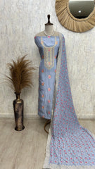 Dola Silk Unstitched Suit Set With Bandani Dupatta